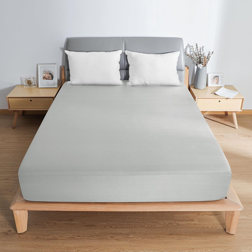 Grey Waterproof Mattress Protector Twin Calking Mattress Cover Fitted Sheet Bed