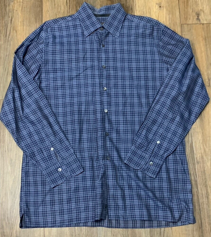 Canali Long Sleeve Button Down Shirt Mens XL Cotton Check Made in Italy