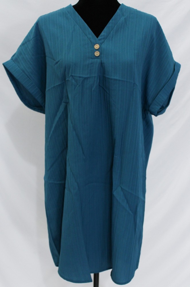 Shein LUNE Women's V-Neck Buttoned Casual Dress JL3 Cadet Blue Size XL