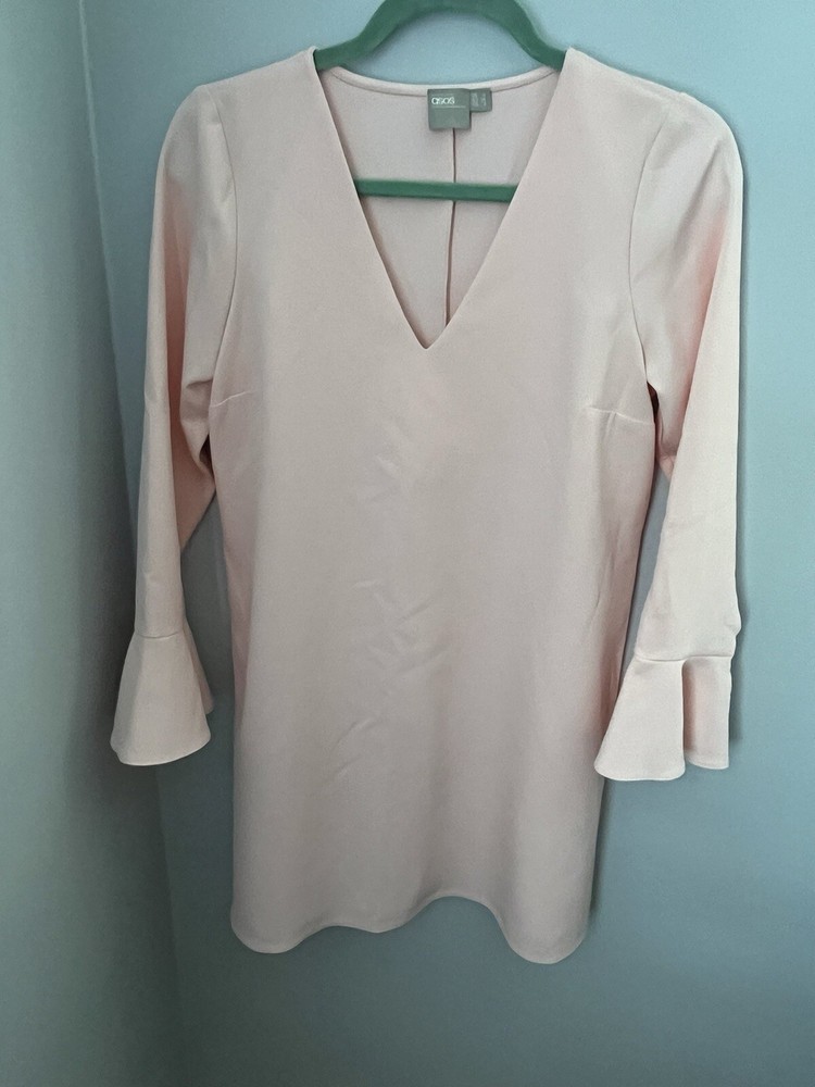 ASOS  Mini dress size 4 Long Sleeve Bell Light Pink Color V Neck