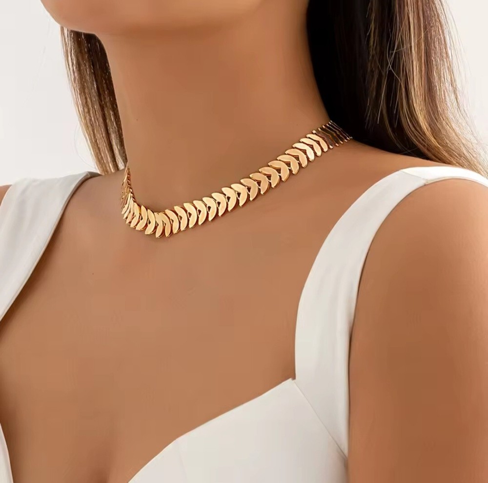 Gold-Plated Petals Shape Wheat Neck Chain Choker for Women Daily Outfit Party