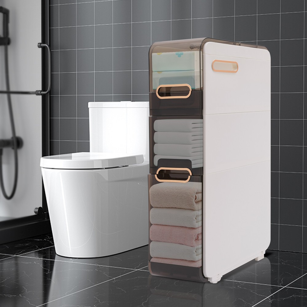 Slim Narrow Bathroom Storage Cabinet Mobile Organizer with Wheels