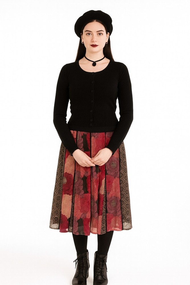 Tribal Women's Whimsical Fairy Goth Floral Skirt in Black Purple Size S