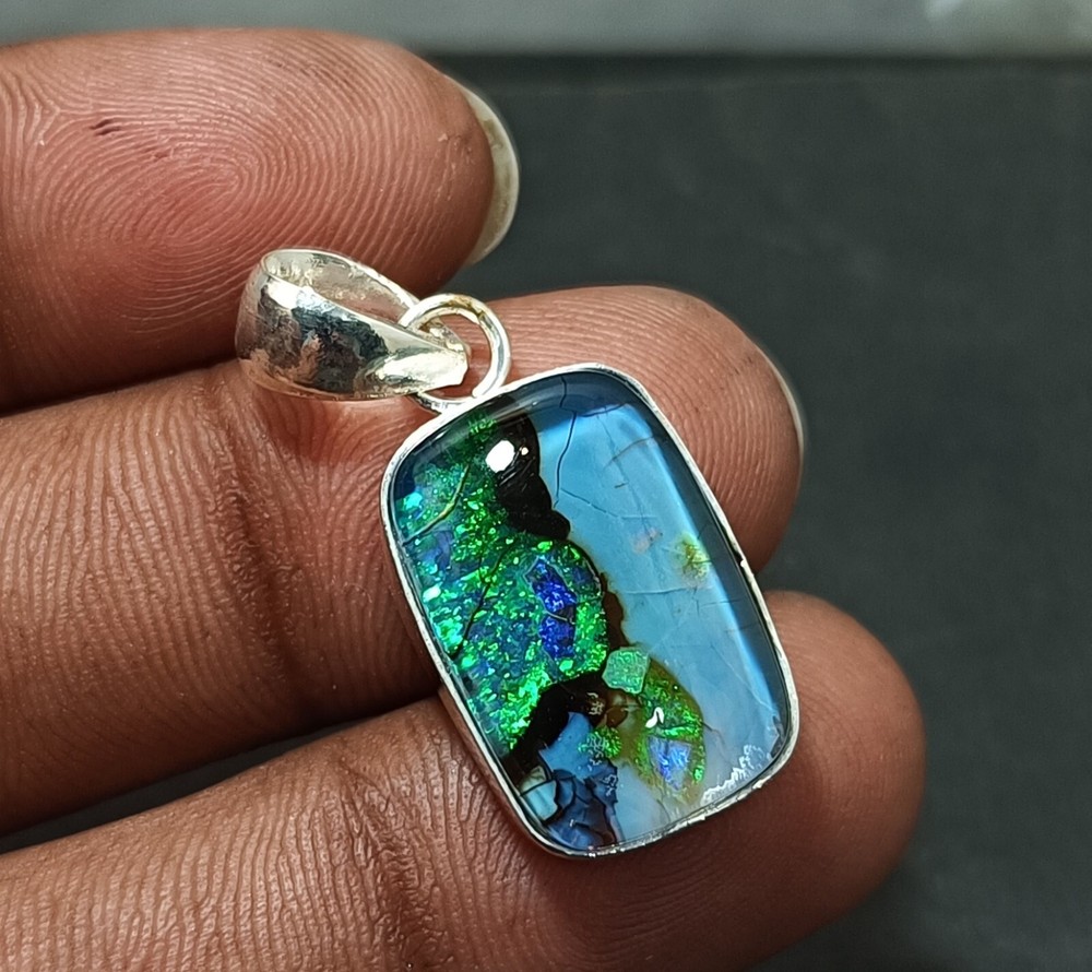Sterling Silver Cushion Pendant 21.35 Ct Natural Monarch Fire Opal Certified Gem