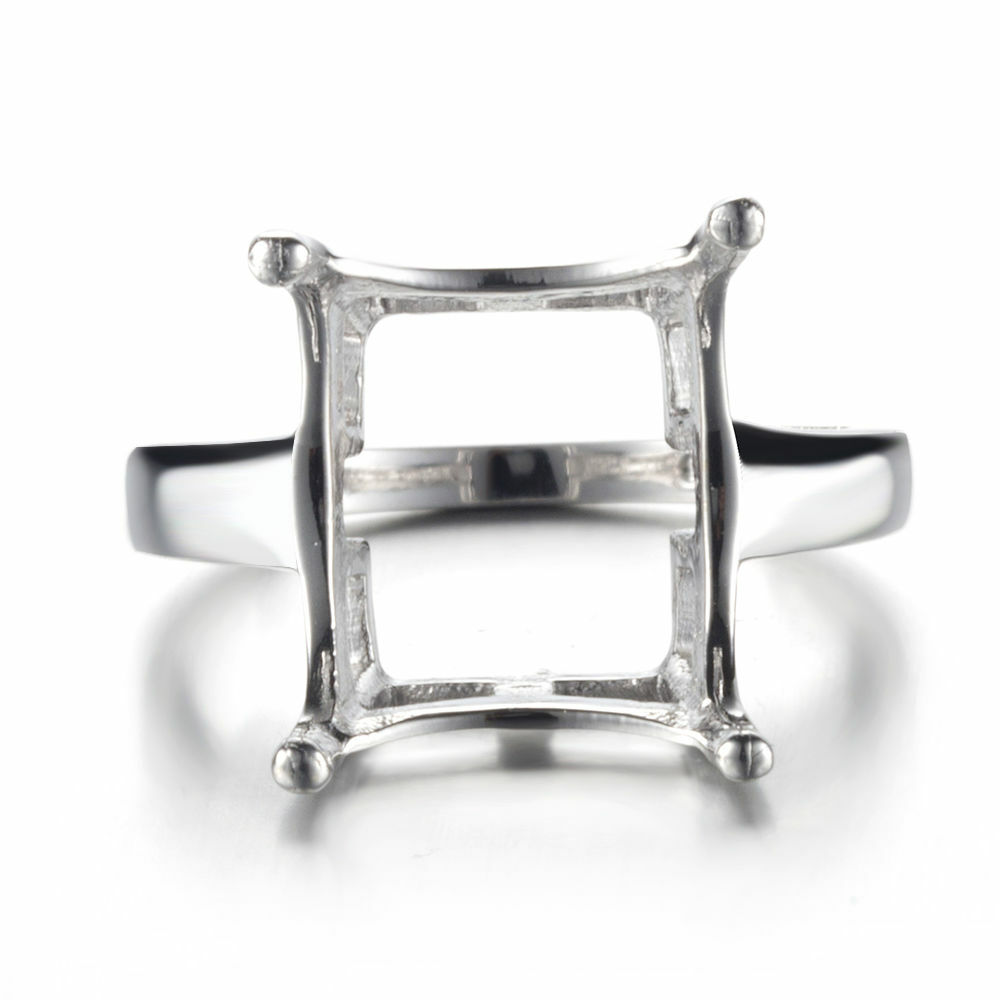 925 Silver 14x12mm Emerald Cut Mount Unique Wedding Fine Ring Prong Setting