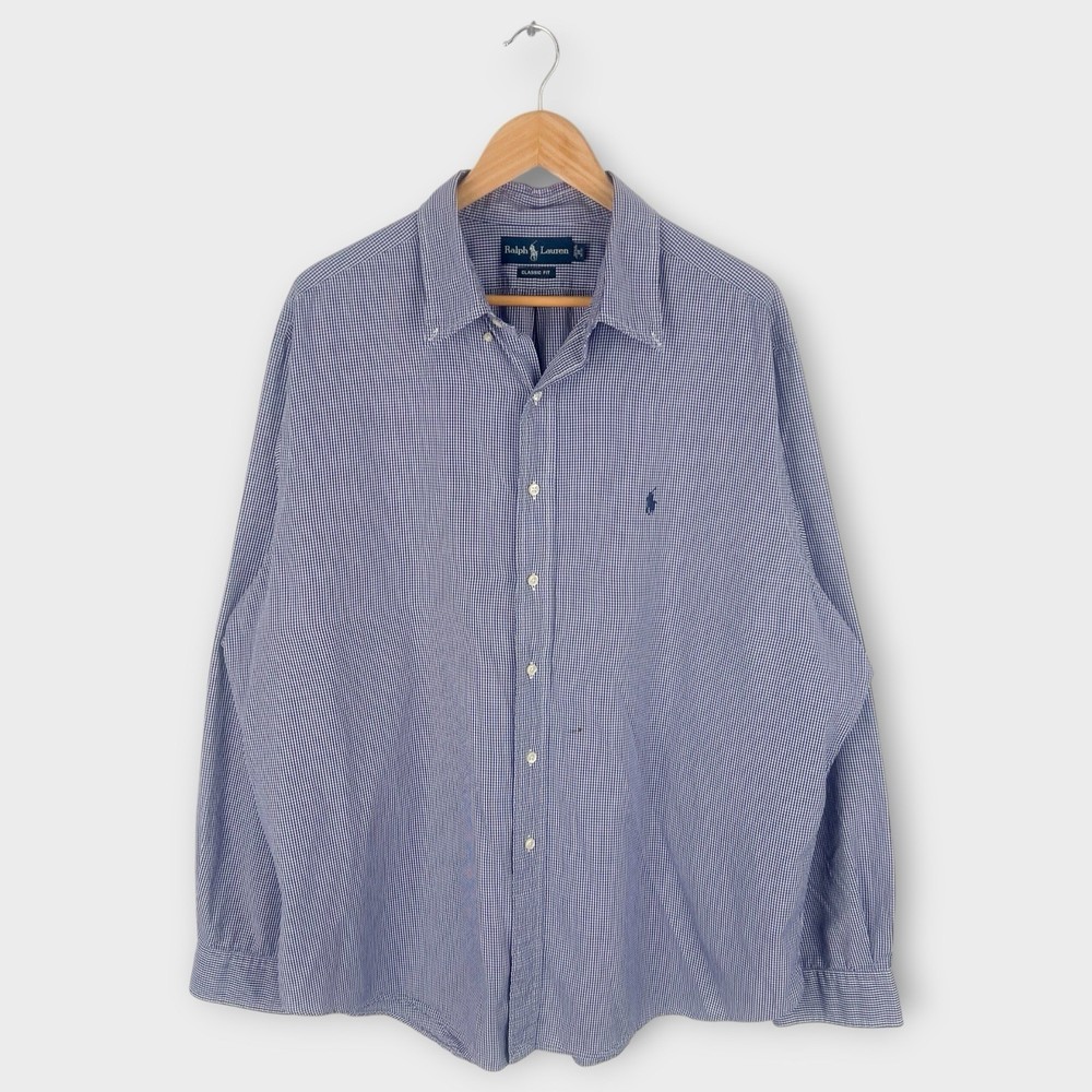 Ralph Lauren Classic Fit Shirt Men’s 18 36/37 Blue White Check Button Down