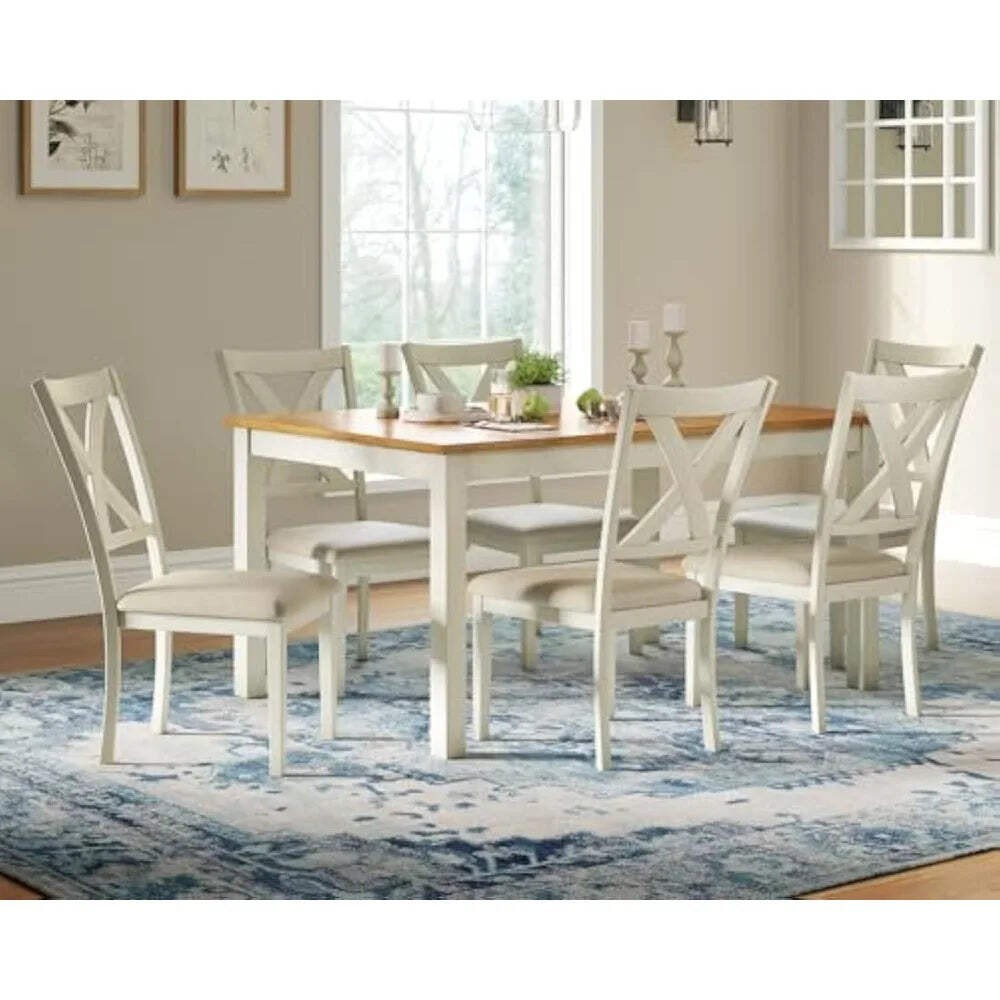 Rustic 7-Piece Solid Wood Farmhouse Dining Set with 6 Chairs