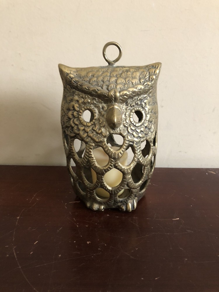 Vintage Brass Owl Candle Holder Hanging Lantern