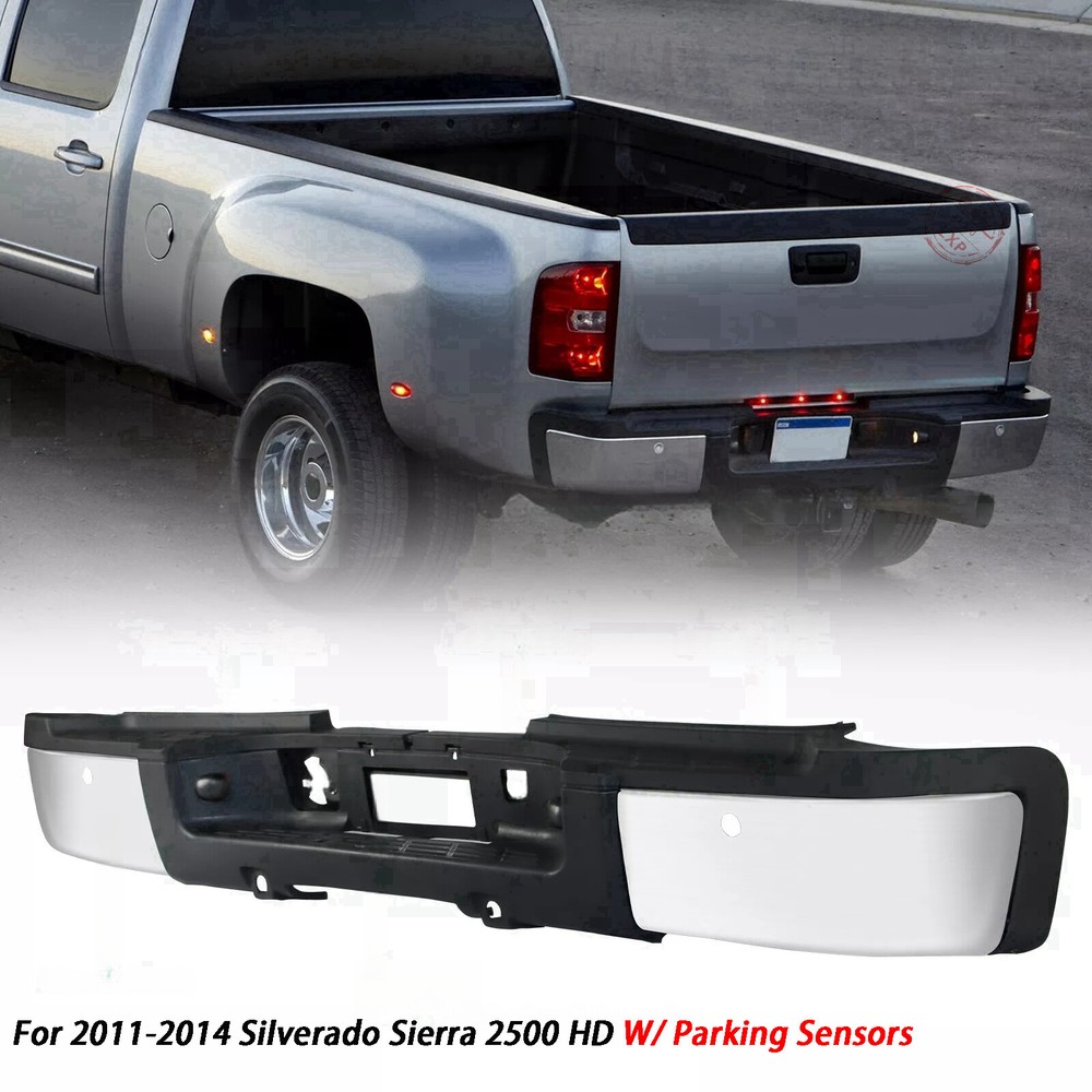 For 11-14 Silverado Sierra 2500HD 3500HD Rear Step Bumper w/ Sensor Holes Chrome
