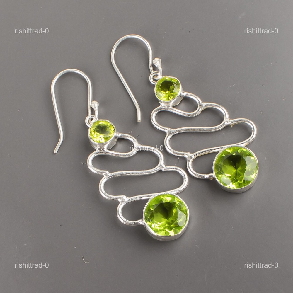 Peridot Stone Birthday Drop Anniversary August Birth Mother Earrings 925 Silver