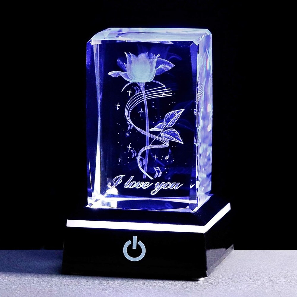 3D Crystal Rose Night Light - Romantic Gift for Wife, Mom, Girlfriend & Couples