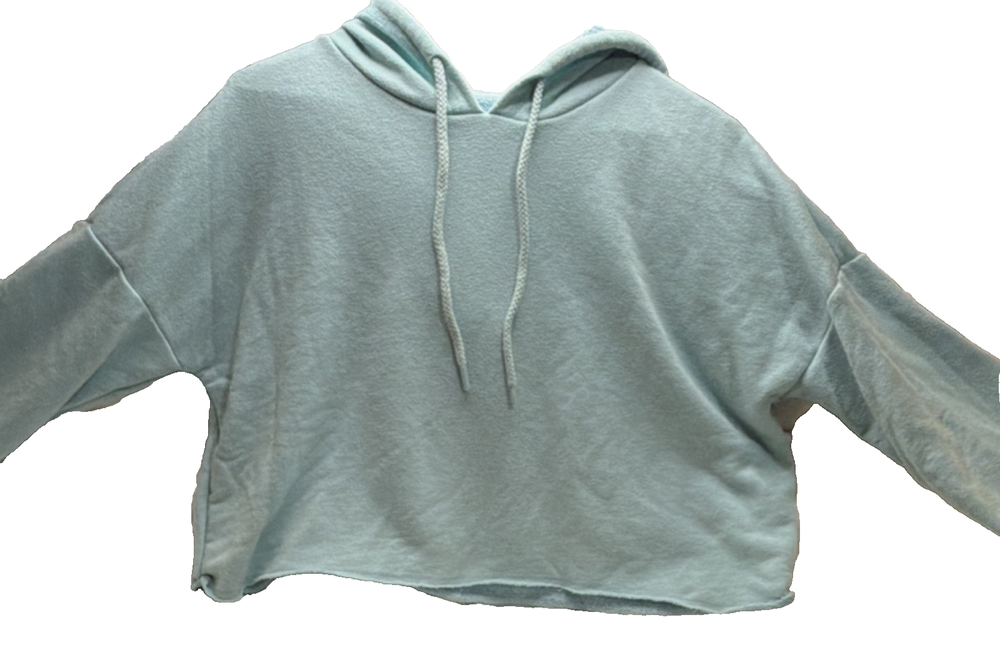 Aerie Light Teal Pullover Crop Hoodie Women's Size S Cotton Blend Drawstring