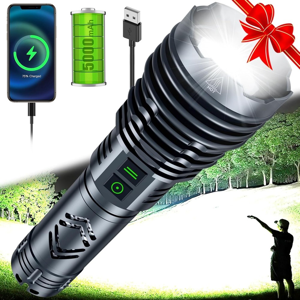 Long-Range 1500000 Lumen LED Flashlight - USB Rechargeable & Lightweight Design