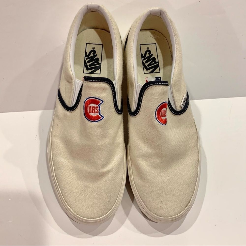 Vans White Wool Chicago Cubs Slip-On Sneakers Men's Size 9.5