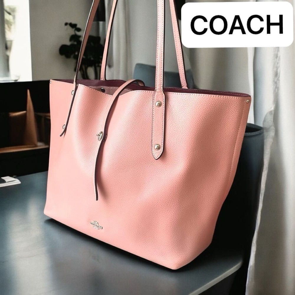 COACH Market Tote in Pebbled Leather Pink Large A4 Capacity Shoulder Bag