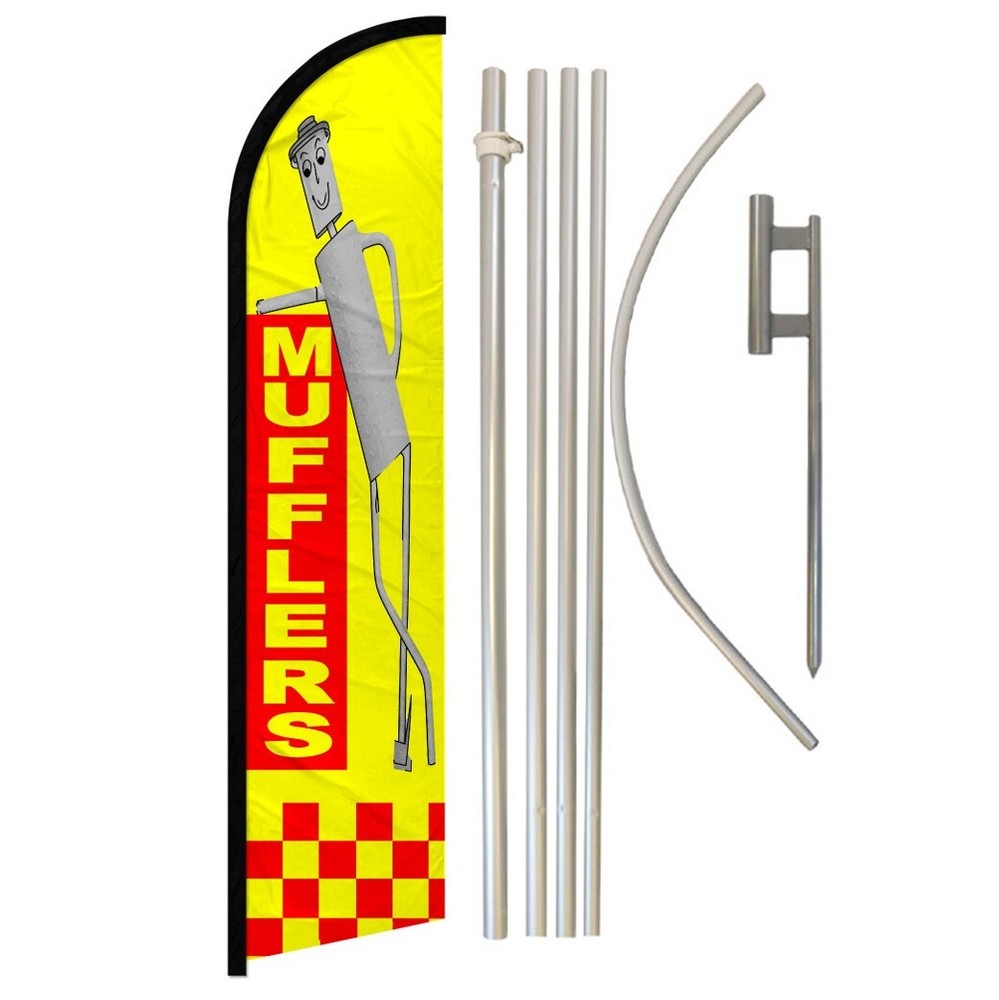 Full Curve Windless Swooper Flag & Pole Kit for Mechanic Services with Durable Mufflers