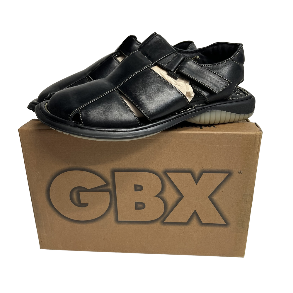 GBX Shoes Mens Size 8.5 Black Leather Fisherman Sandals Comfort Walking Italy
