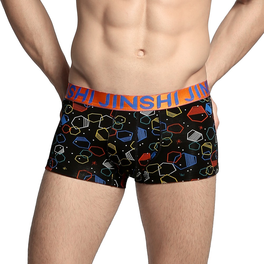 3D Pouch Boxer Briefs for Men - Geometric Print Soft Comfort Fit Underwear