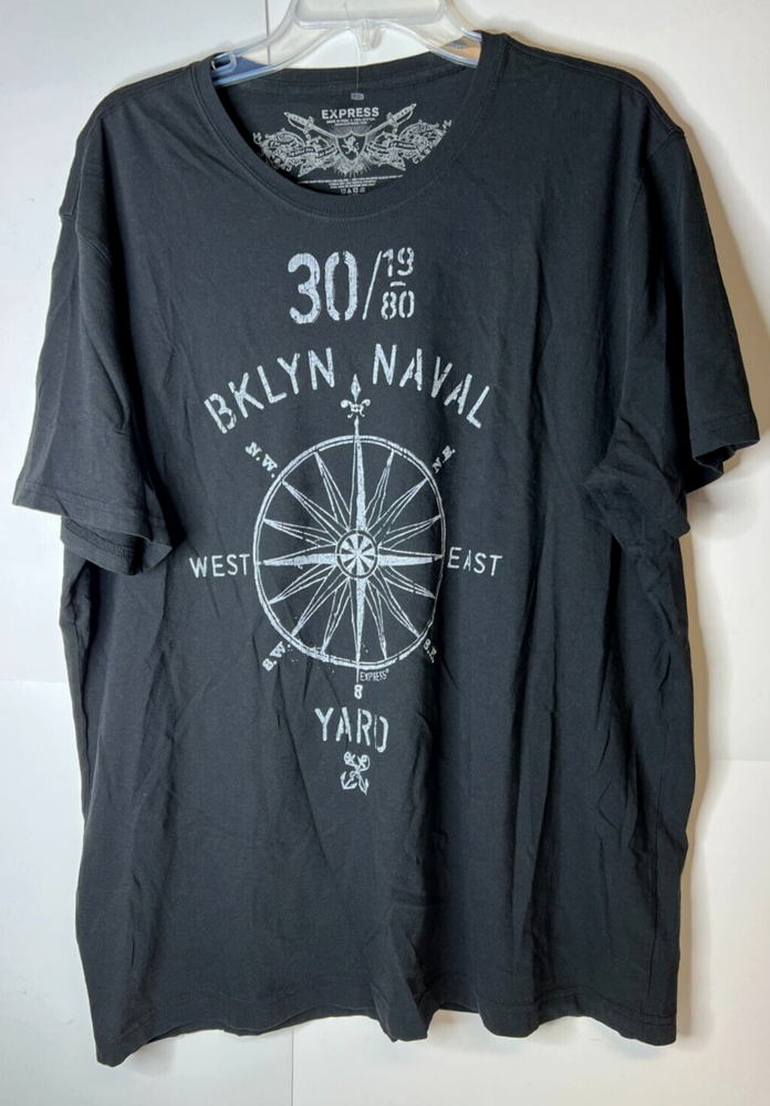 Express Men's 2XL Black Graphic T-Shirt Brooklyn Naval Yard Compass Cotton NWOT