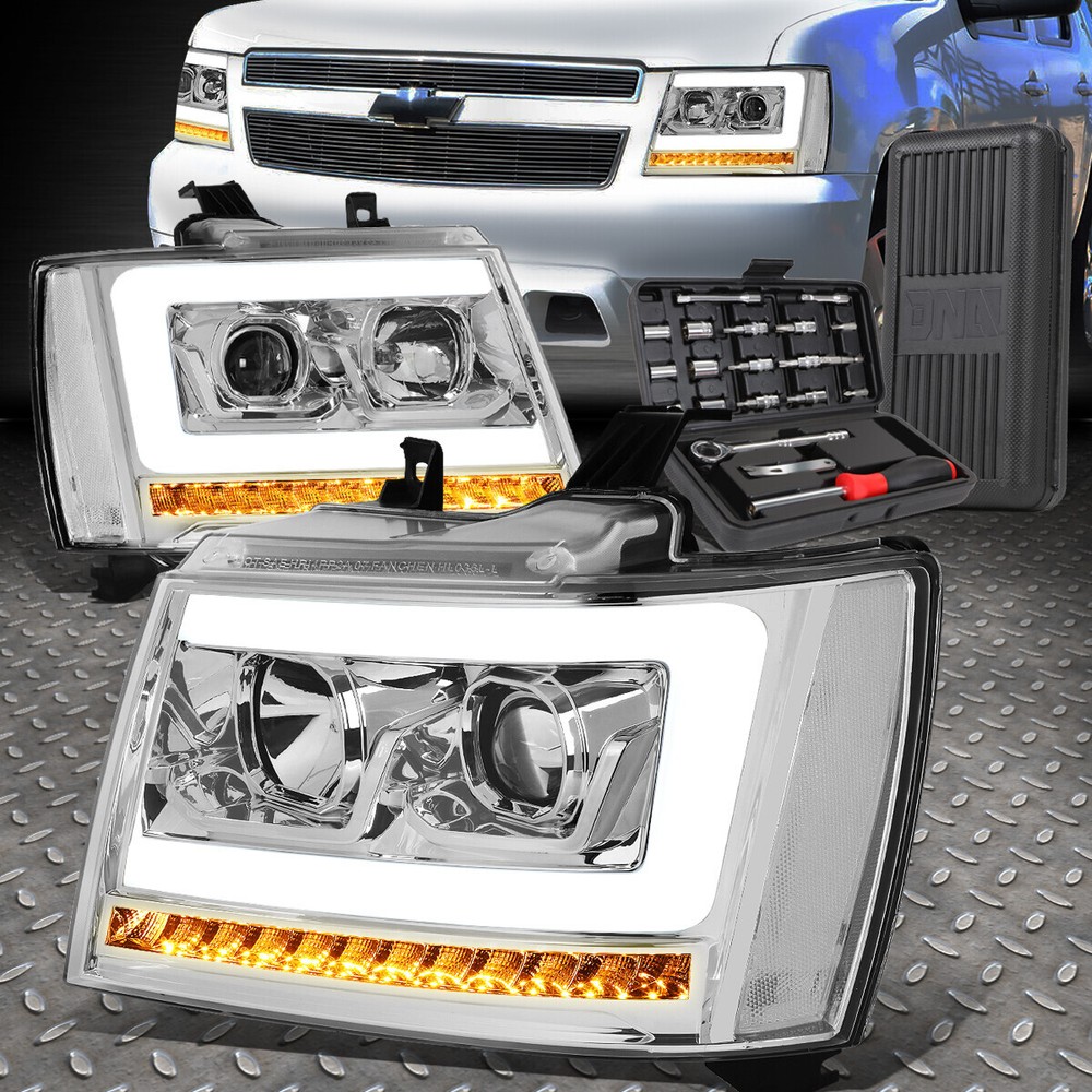 FOR 07-14 TAHOE SUBURBAN LED CHASING CHROME CLEAR PROJECTOR HEADLIGHT+TOOL SET