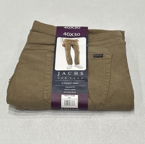 Jachs New York Men’s Straight Fit Flex Waistband Pants Tan 40X30