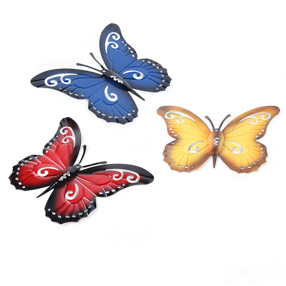 3X Hanging Metal Butterfly Wall Art Wall Decor Metallic Decals Figurine Decor
