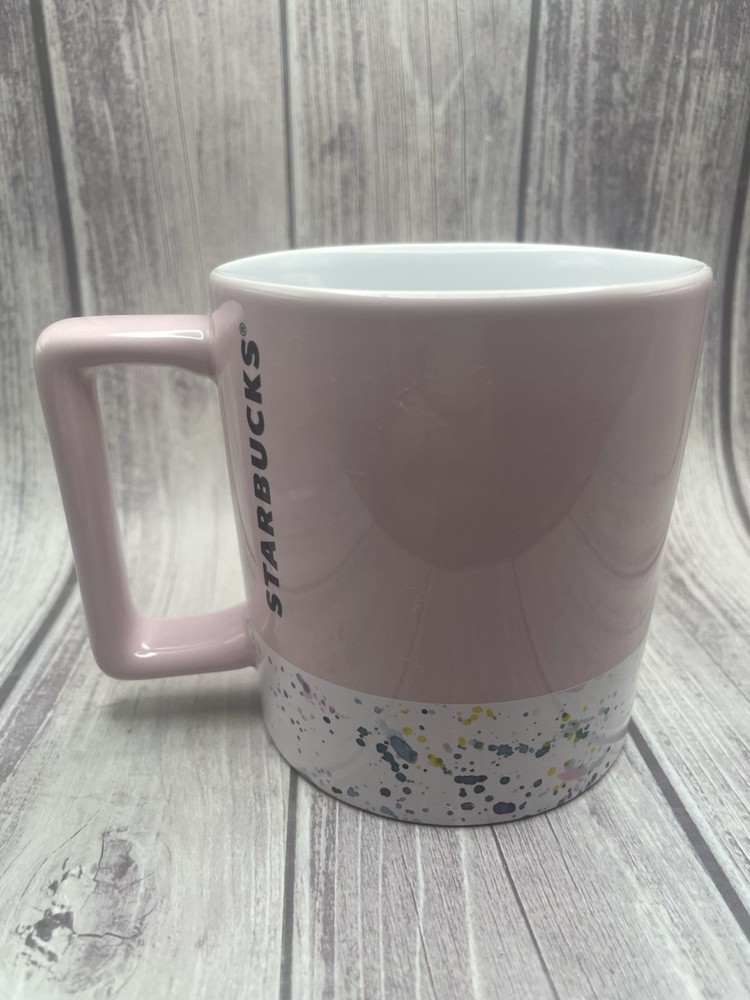 Starbucks Pink White Paint Splatter Ceramic 12 Oz Mug Valentines Day