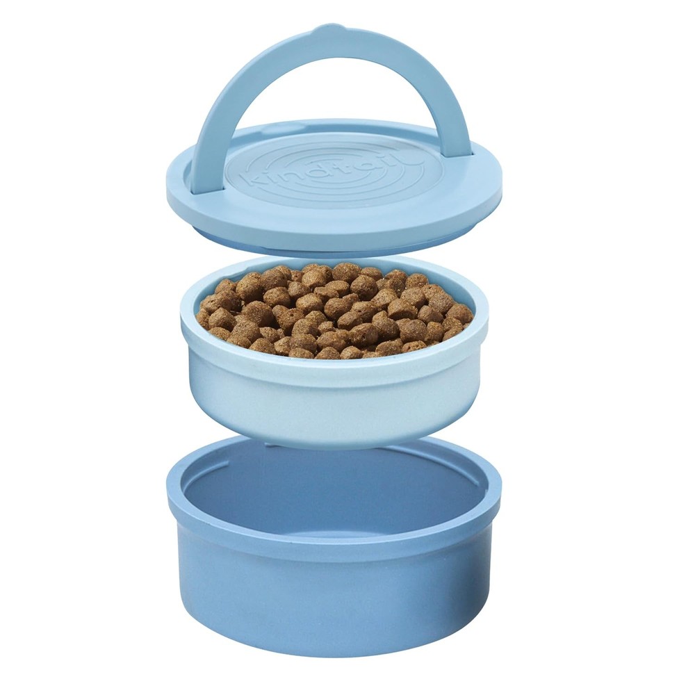 Dog Travel Bowls - Set of 2 Portable Pet Food & Water Dishes with Lid & Handl...