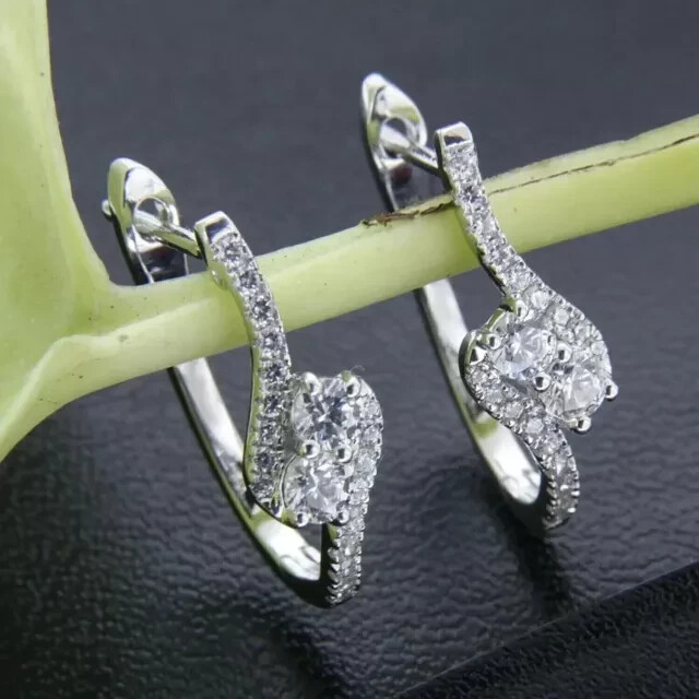 2CT Round Lab Diamond Hoop Earrings in 14K White Gold Plated