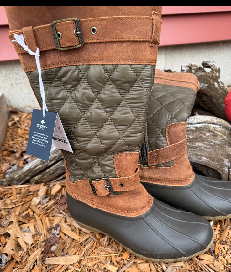 Sperry Women's Calf High Leather Boots Winter Tan Brown Sz 7 1/2 New tags no box