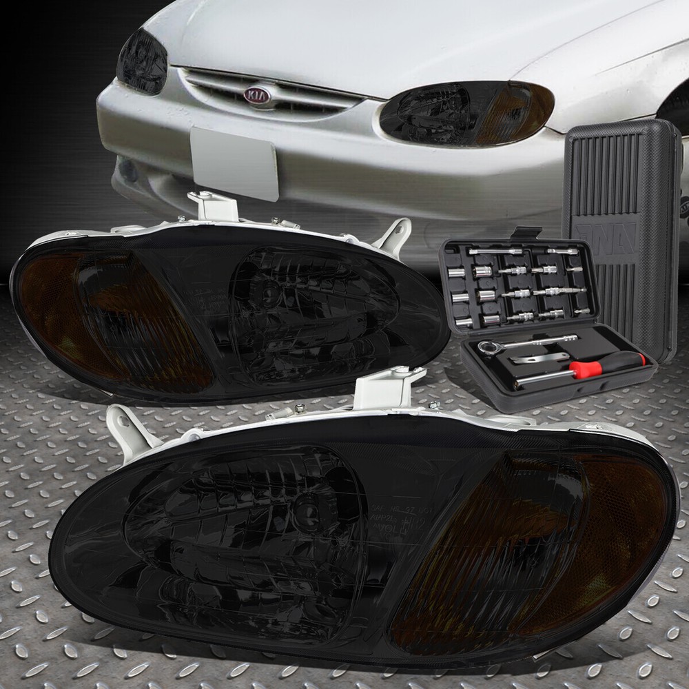 98-01 Kia Sephia Smoked Amber Corner Headlights with Tool Kit – Left & Right