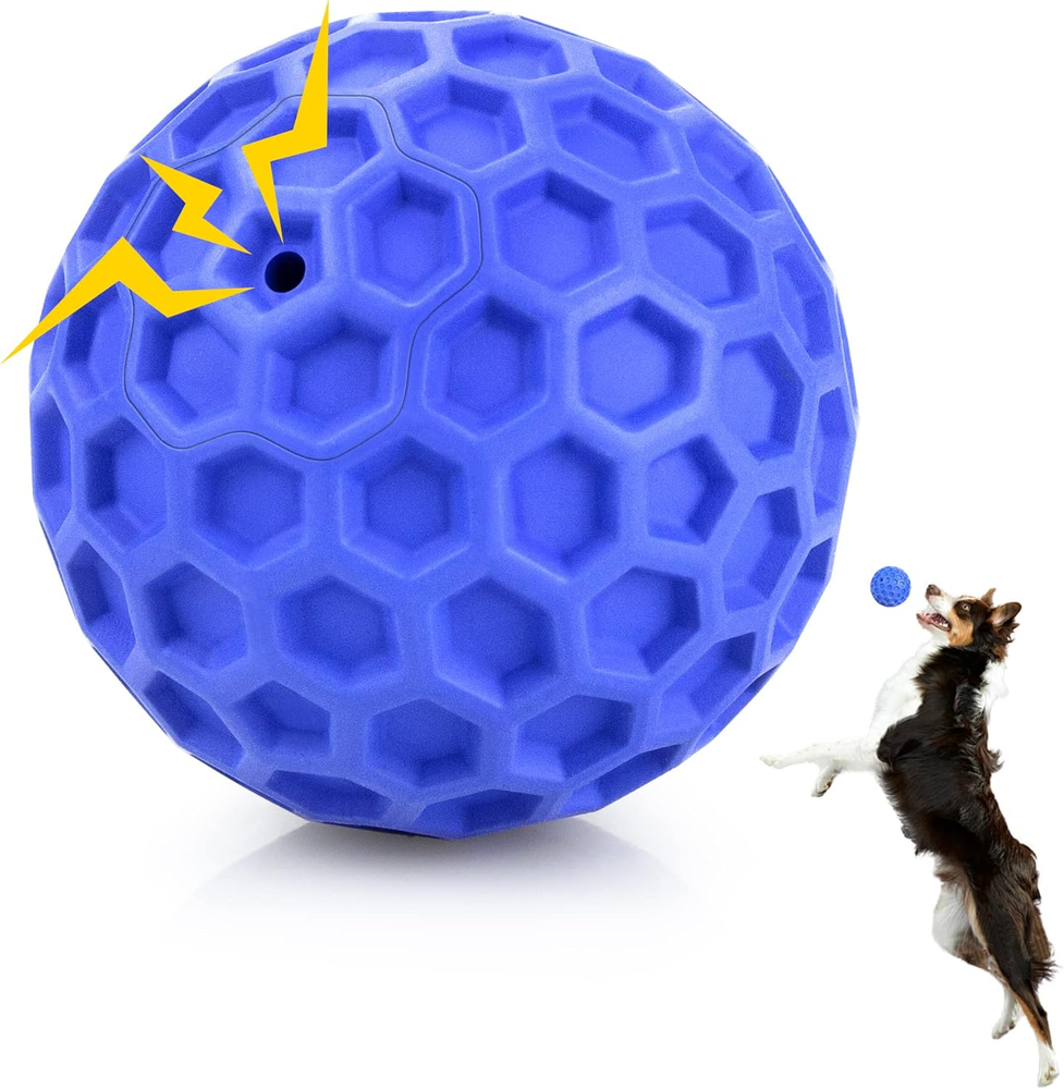 Indestructible Squeaky Dog Ball, Relieves Anxiety, Cleans Teeth, Interactive Che