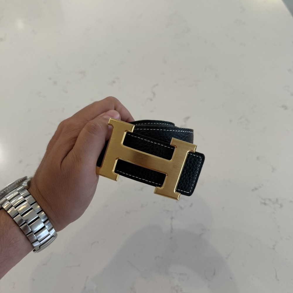 Hermès H buckle reversible belt Black/Tan Gold Hardware