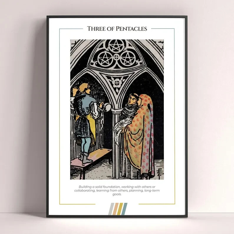 Three of Pentacles Tarot Card Art Print Digital Download