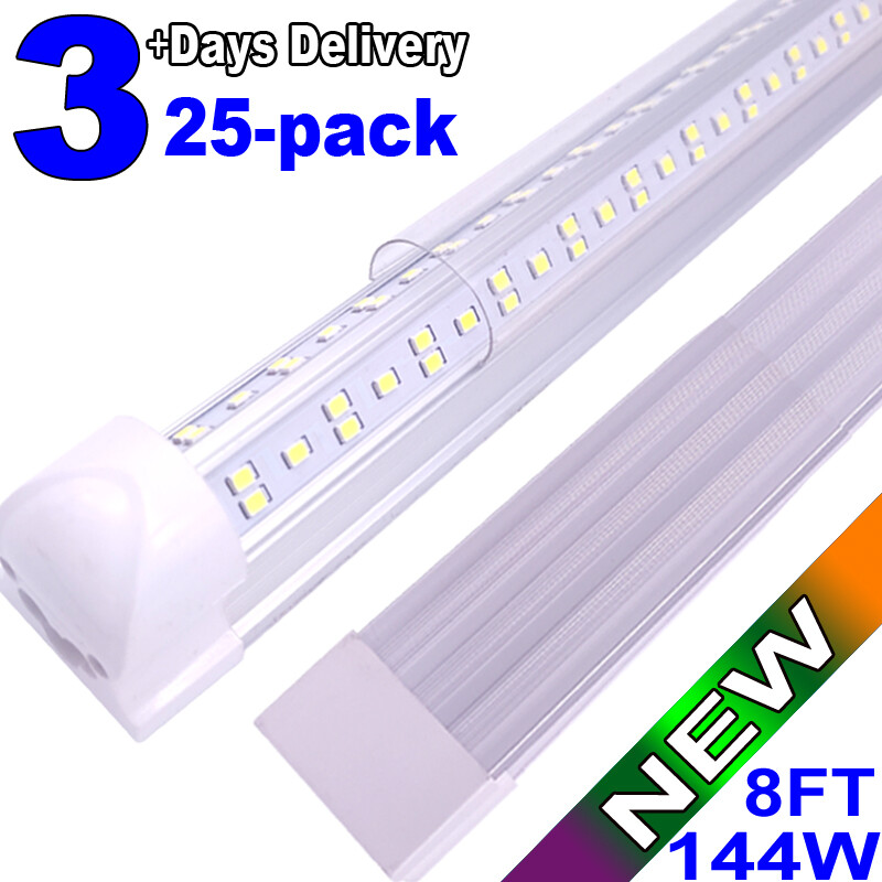 25-Pack 8ft LED Shop Lights 144W 6500K Bright Tube Fixtures