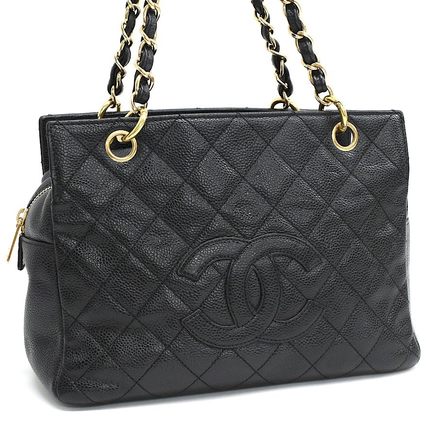 CHANEL Black Gold Chain Tote Bag A18004