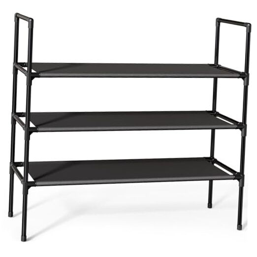 Shoe Rack with Non-Woven Fabric - 3-Tier Shoe Organizer for X-Large Black