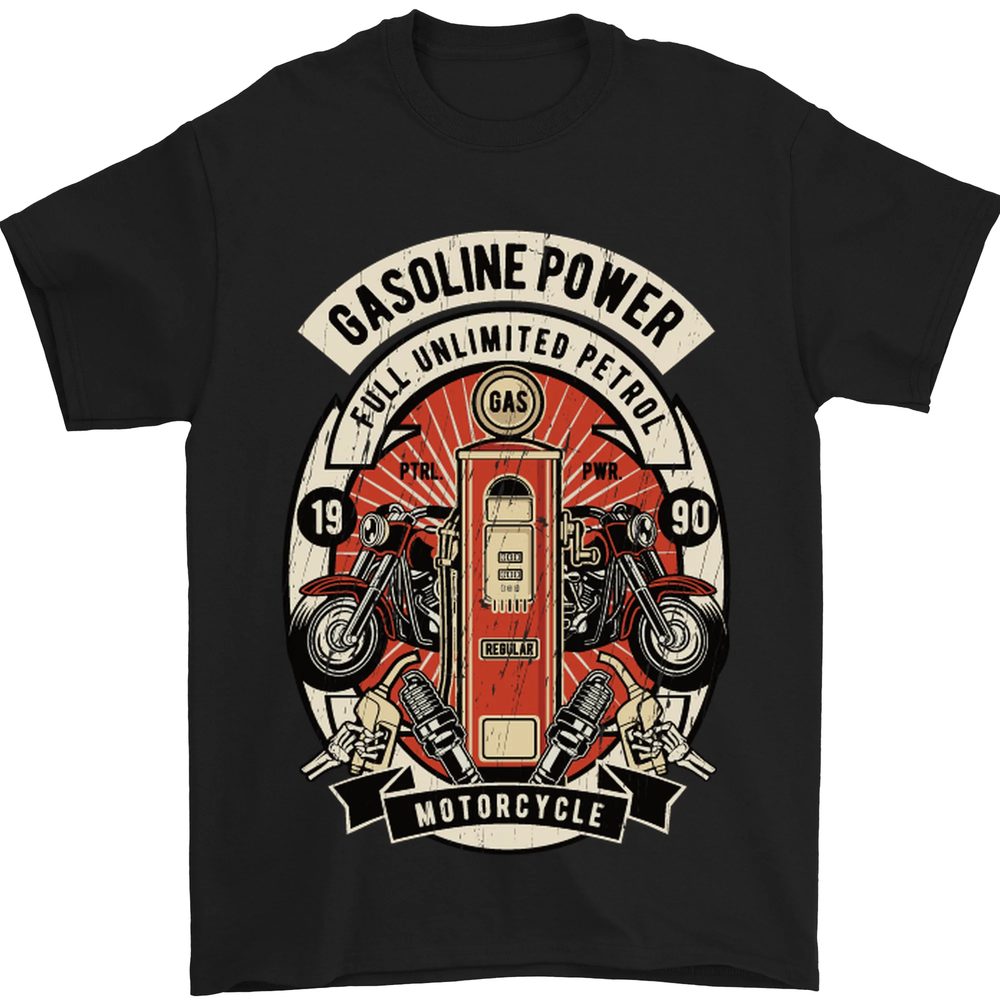 Gasoline Power Biker Motorcycle Motorbike Mens T-Shirt 100% Cotton