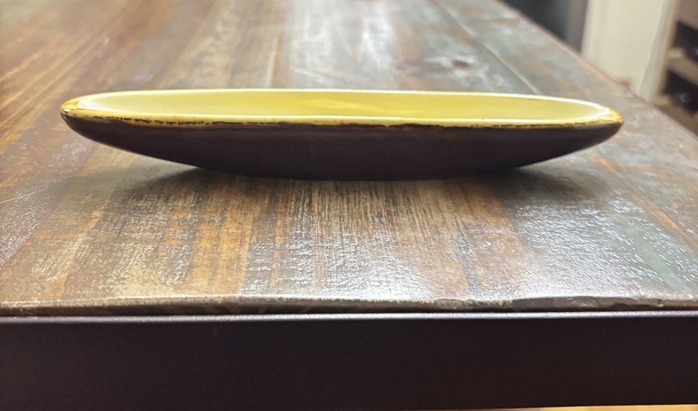 Crate & Barrel Made in Italy Il Nodo Ceramic Olive Dish in Plum & Yellow