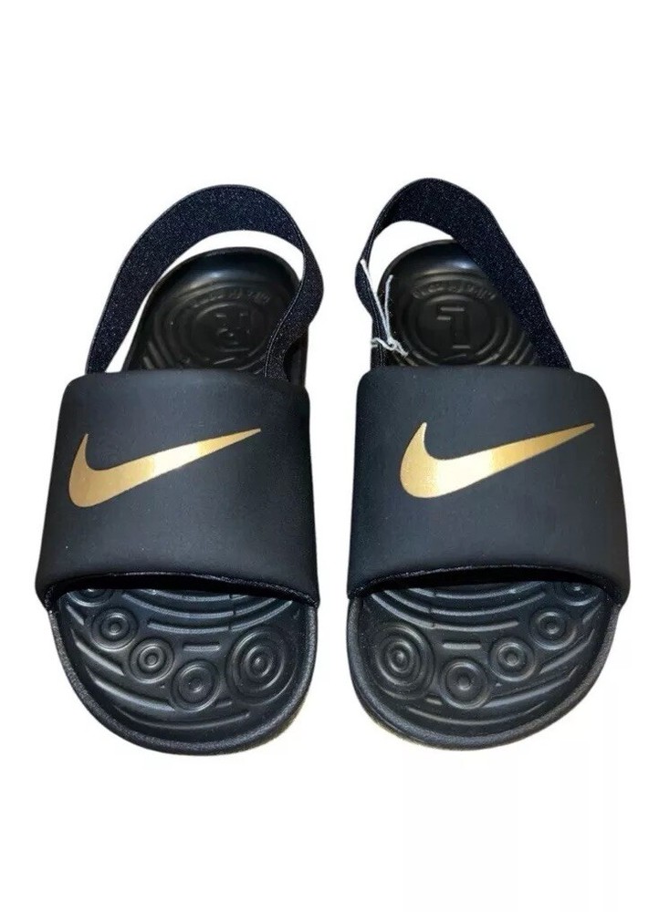 Nike Kawa Black Gold Slides With Heel Strap Toddler Size 10C New