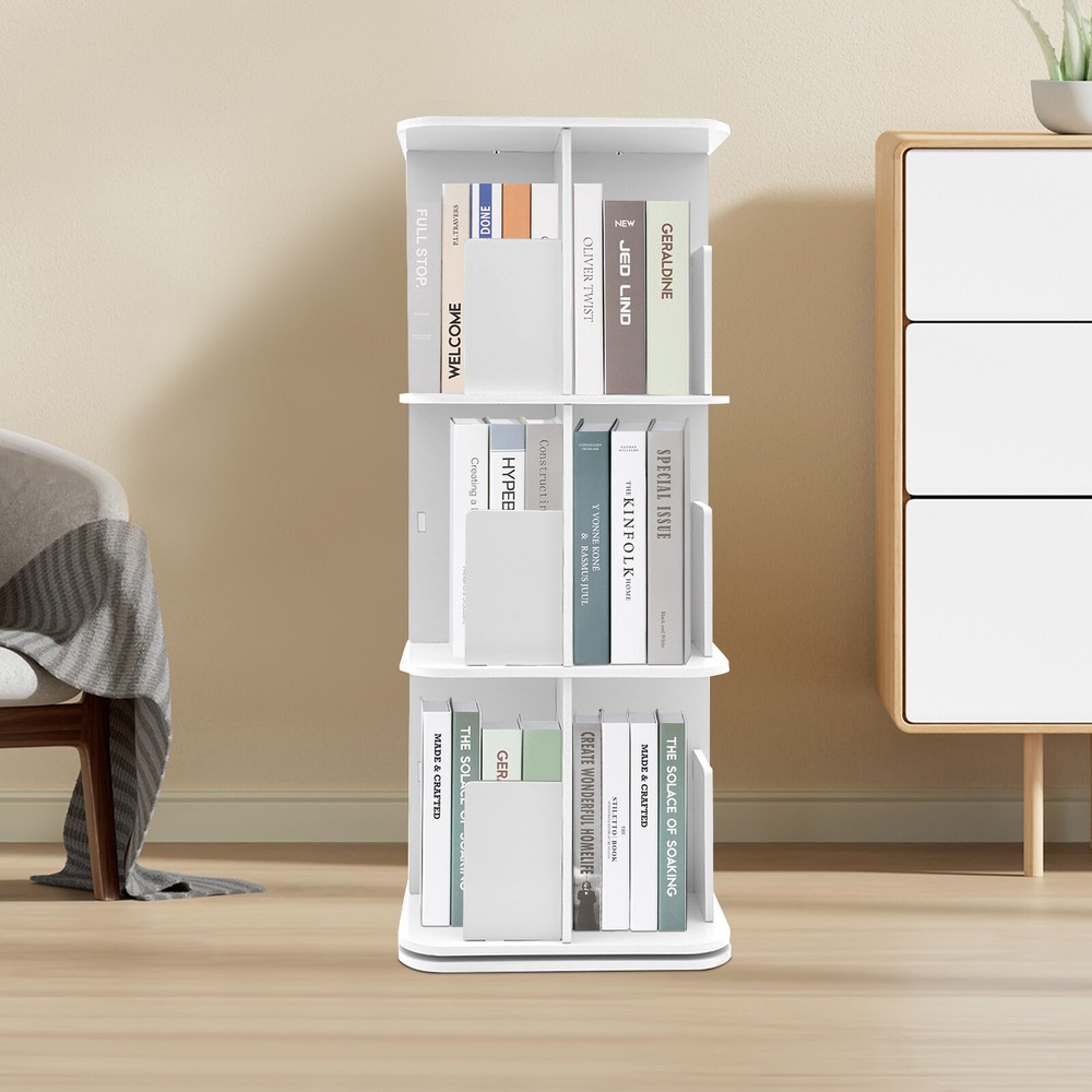 360?? Rotating Bookshelf, 3 Tier Standing Bookcase, Small Corner Bookcase
