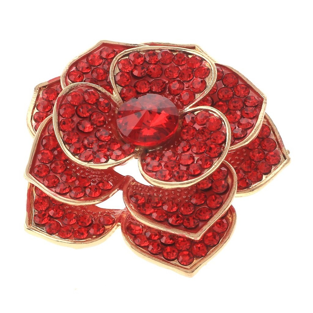 Gold Tone Metal Crystal Flower Brooch P1433-RED