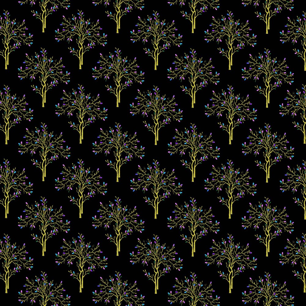 Basics Fabric | Luminous Metallic Gold Tree Black | Timeless Treasures YARD