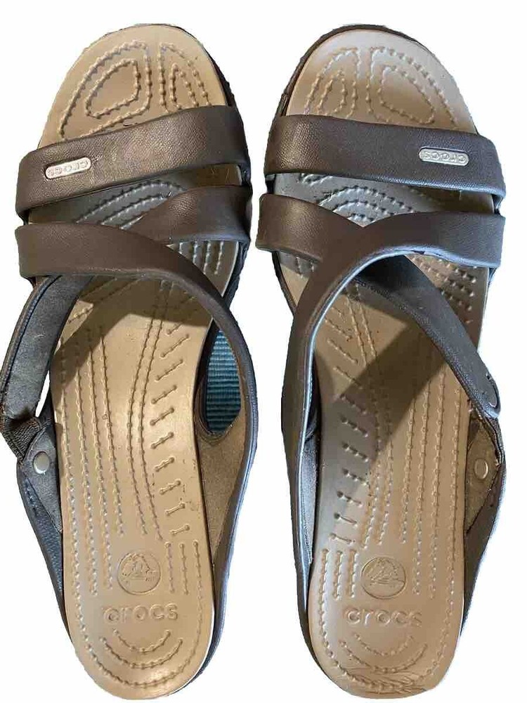 Crocs Sandals Heels Womens 9 Cyprus IV Brown Chunky Slide Slip-On Shoes Comfort