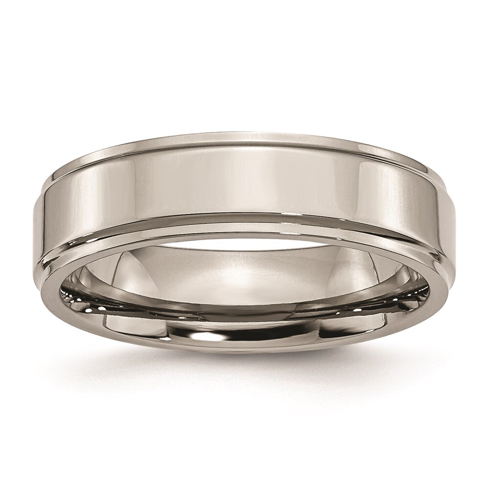 Titanium Polished 6mm Ridged Edge Band Ring Size 8 for Men 3.32gm