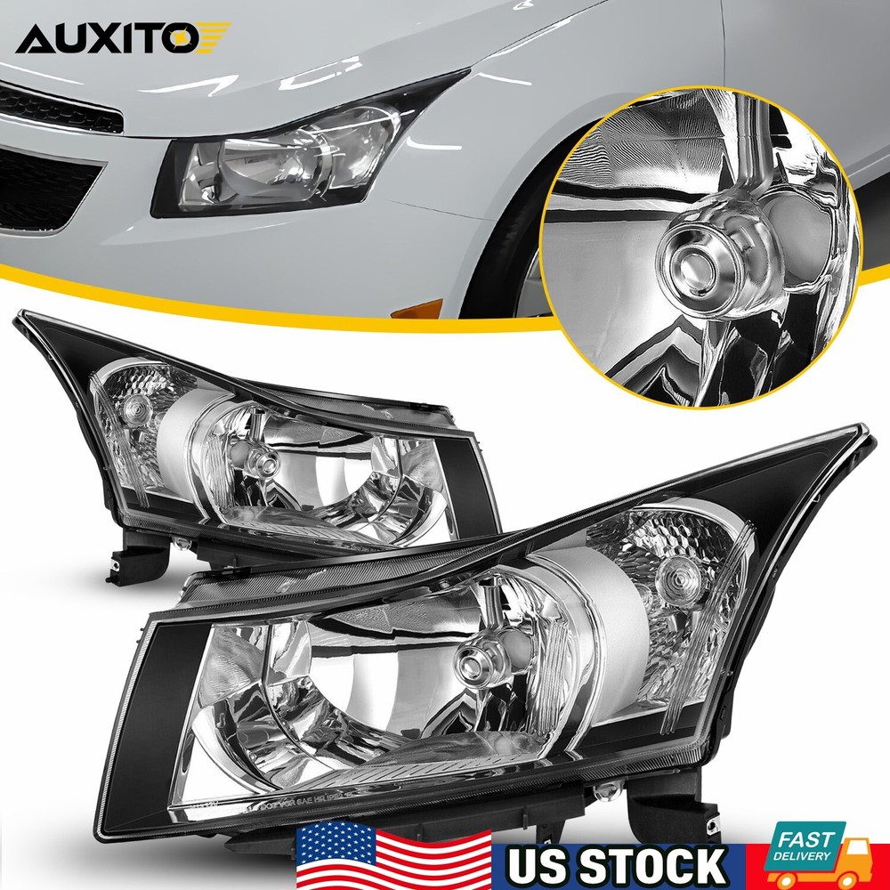 For 2011-2015 Chevy Cruze Black Housing Headlights Replacement Left+Right Set