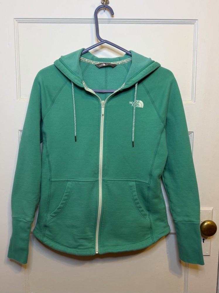 The North Face Women's Green Full Zip Fleece Hoodie M Cotton Blend Drawstring