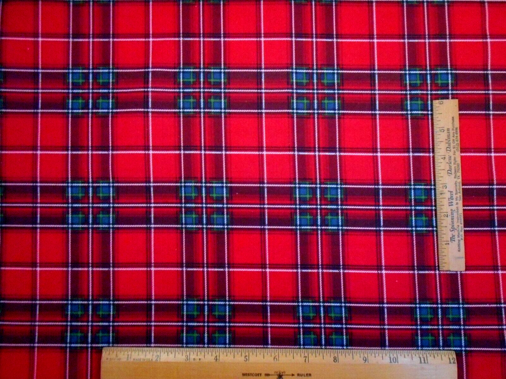 Christmas Quilt Fabric By The Yard Red Black White Blue Green Plaid Cotton #13