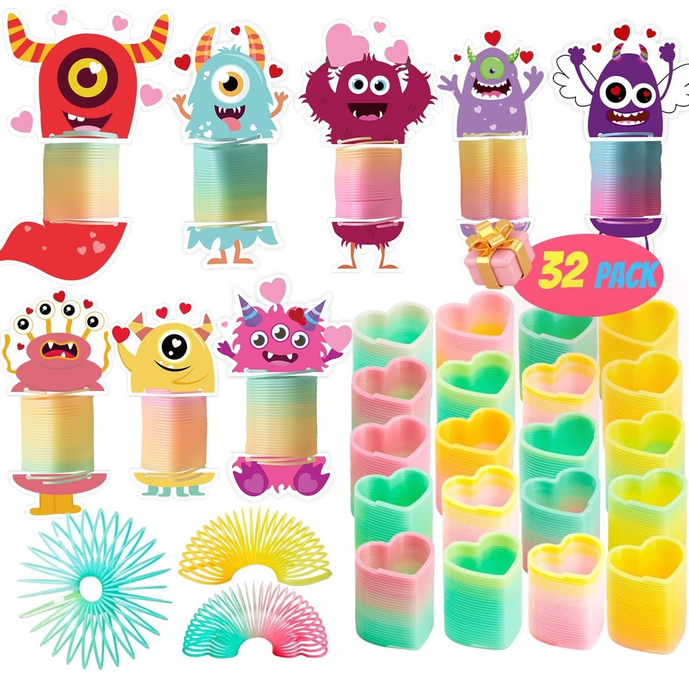 NAISEN 32-Pack Valentines Day Cards for Kids with Rainbow Stress Relief Springs