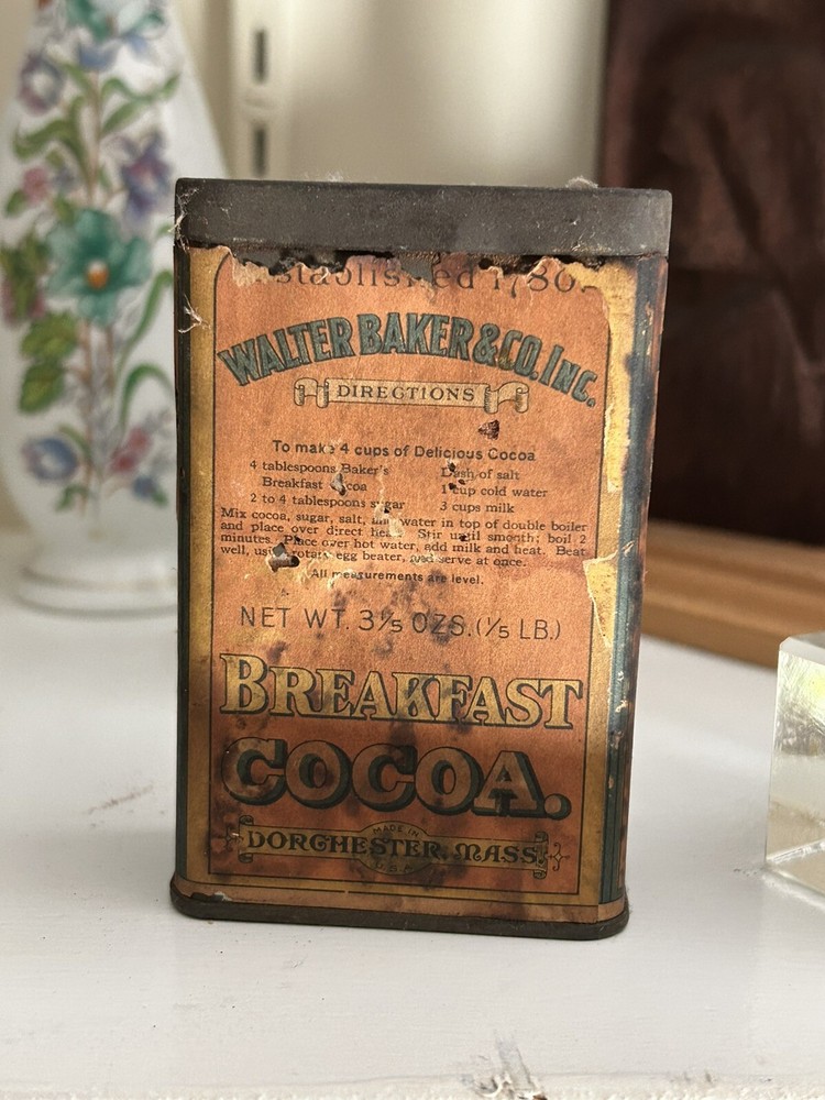 Vintage Walter Baker & Co Ltd Full Breakfast Cocoa Tin Massachusetts